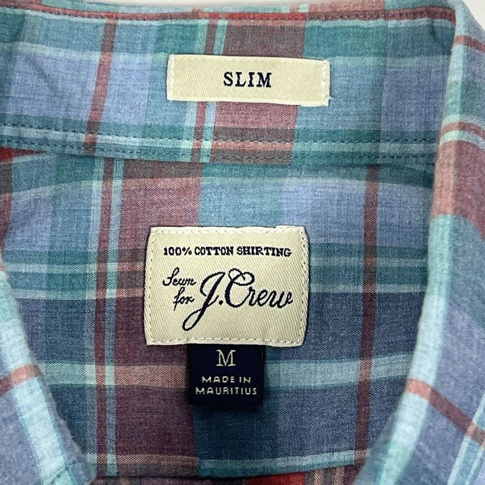 J Crew Slim 100% Cotton Shirting Blue Plaid Long Sleeve Button Shirt Men Medium